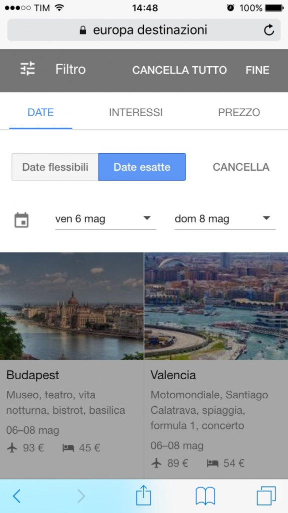 google destinations ricerca per prezzo